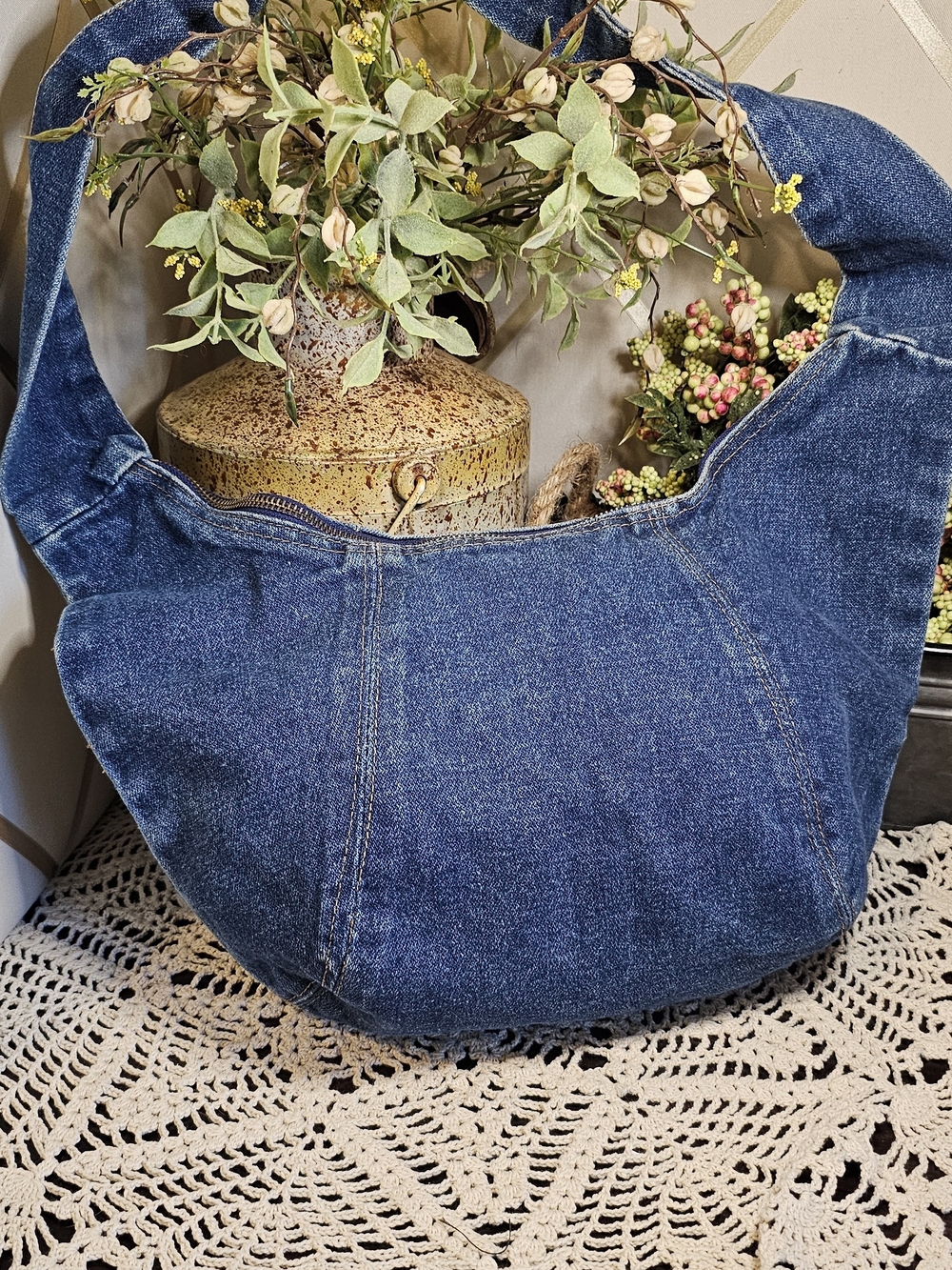 Vintage 80's Denim Hobo Bag - Blue